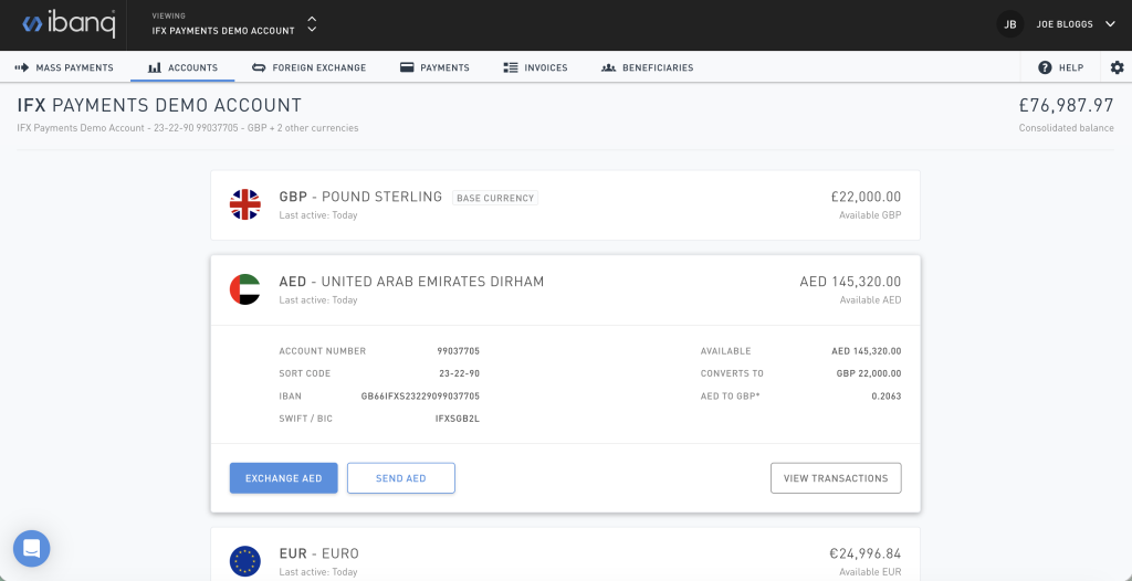 ibanq accounts screen