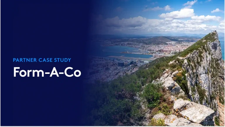 Form-A-Co Gibraltar testimonial banner image containing birds eye view of Gibraltar