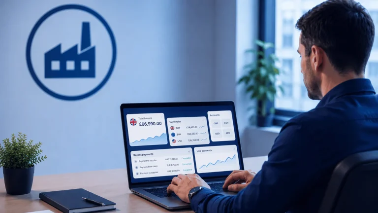 Banner image for B2B Payment Solutions showing man at desk using his laptop.