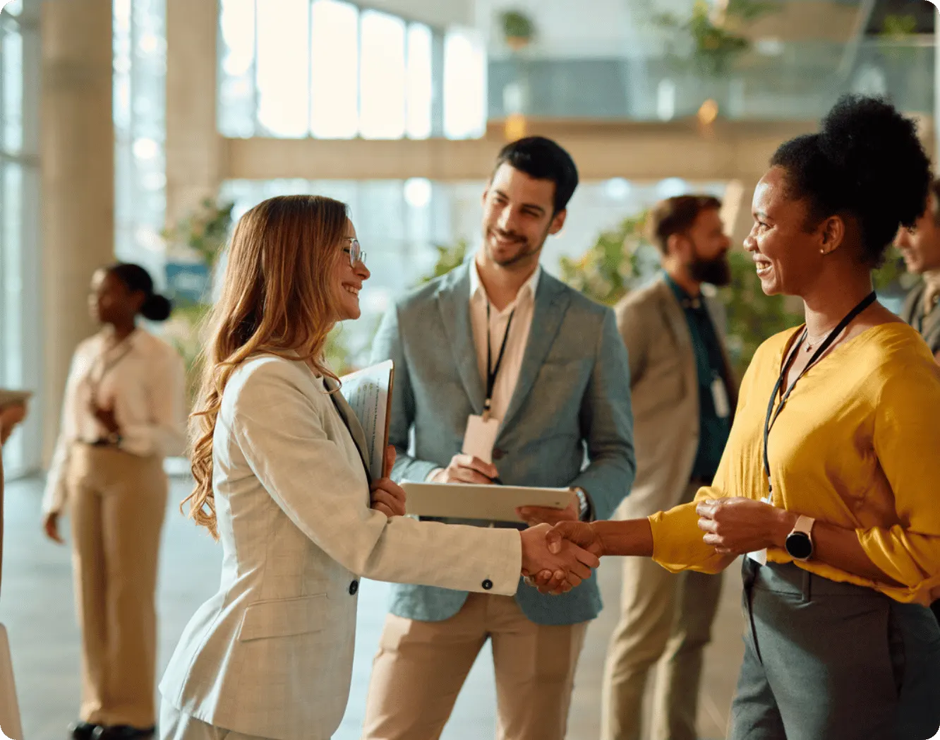 People greeting each other in a business context