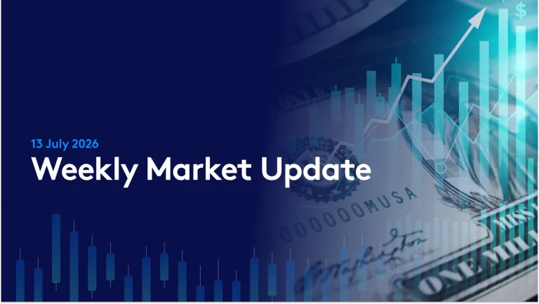Banner image showing dollar and an upward tick on markets
