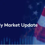 Weekly market update banner containing US flag and market charts