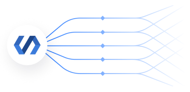 Abstract illustration of ibanq connecting to multiple systems via API